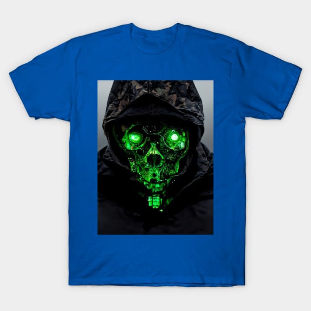 Hooded Green Mask 2 T-Shirt by www.TheAiCollective.art